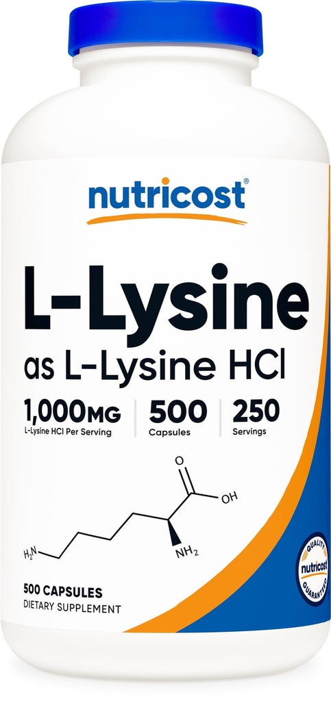 单人服务营养素L-Lysine 1000mg,250名服务对象,500名卡普尔-无胶囊,无胶囊,500mg/每卡普尔