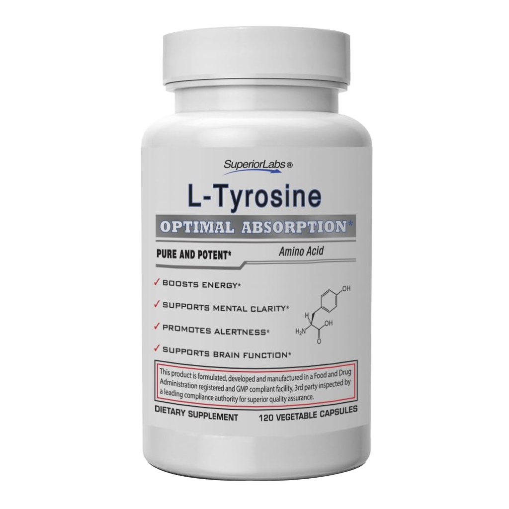 高级实验室L-Tyrosine 500毫克、纯非GMO Nootropic 氨酸、高吸收、Mood和焦点支持、压力缓解、认知和精神清晰度、甲状腺素和警戒性支持120Veg Caps