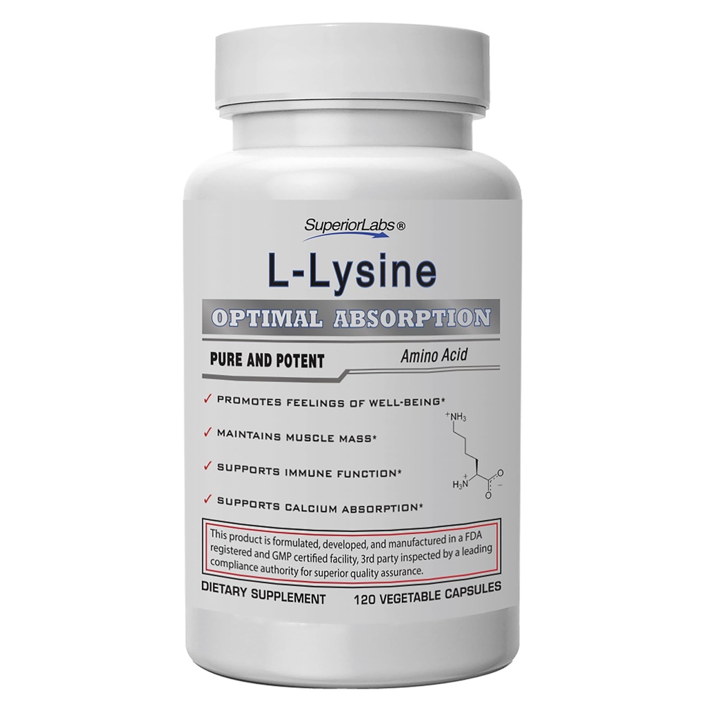 高级实验室 L-Lysine 500 mg Capsules,纯非GMO,第三方测试,无填充器,无胶质,支持免疫系统,促进钙吸收,120 Caps