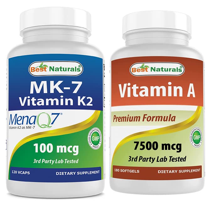 Best Naturals MK-7 维生素K2 100 mcg 和维生素A 25000 IU