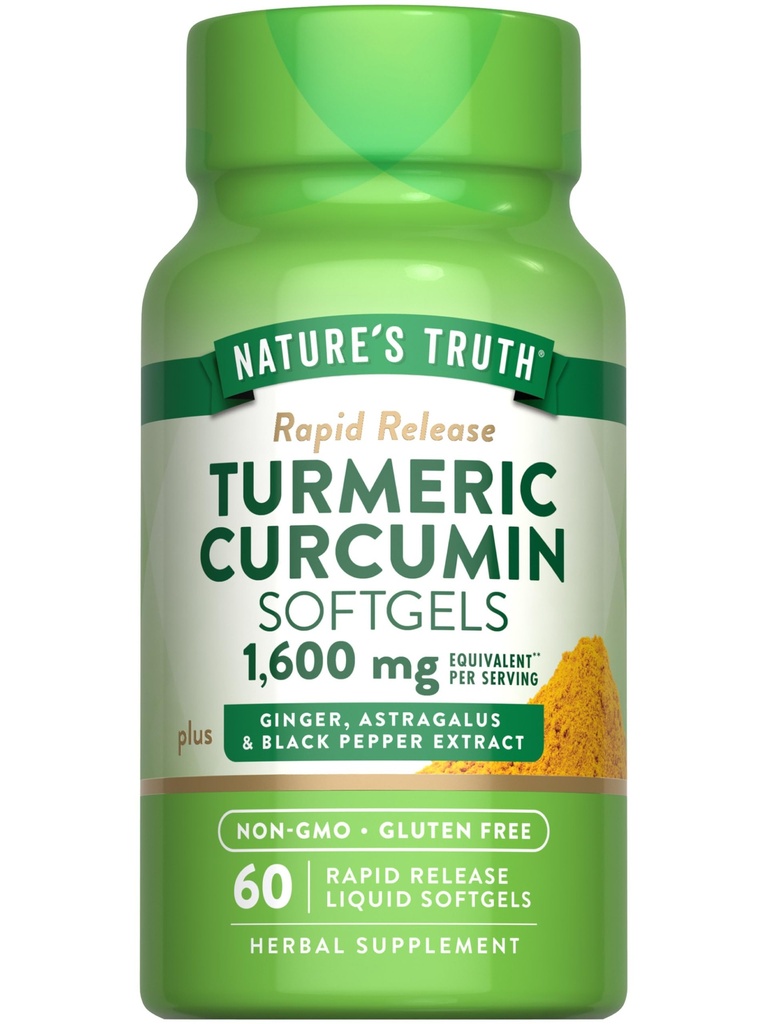 Nature's Truth Turmeric Curcumin Complex QQ 60 Softgels 与金洁, Astragalus, & Black Pepper 提取 QQ Non-GMO & Gluten 免费补充