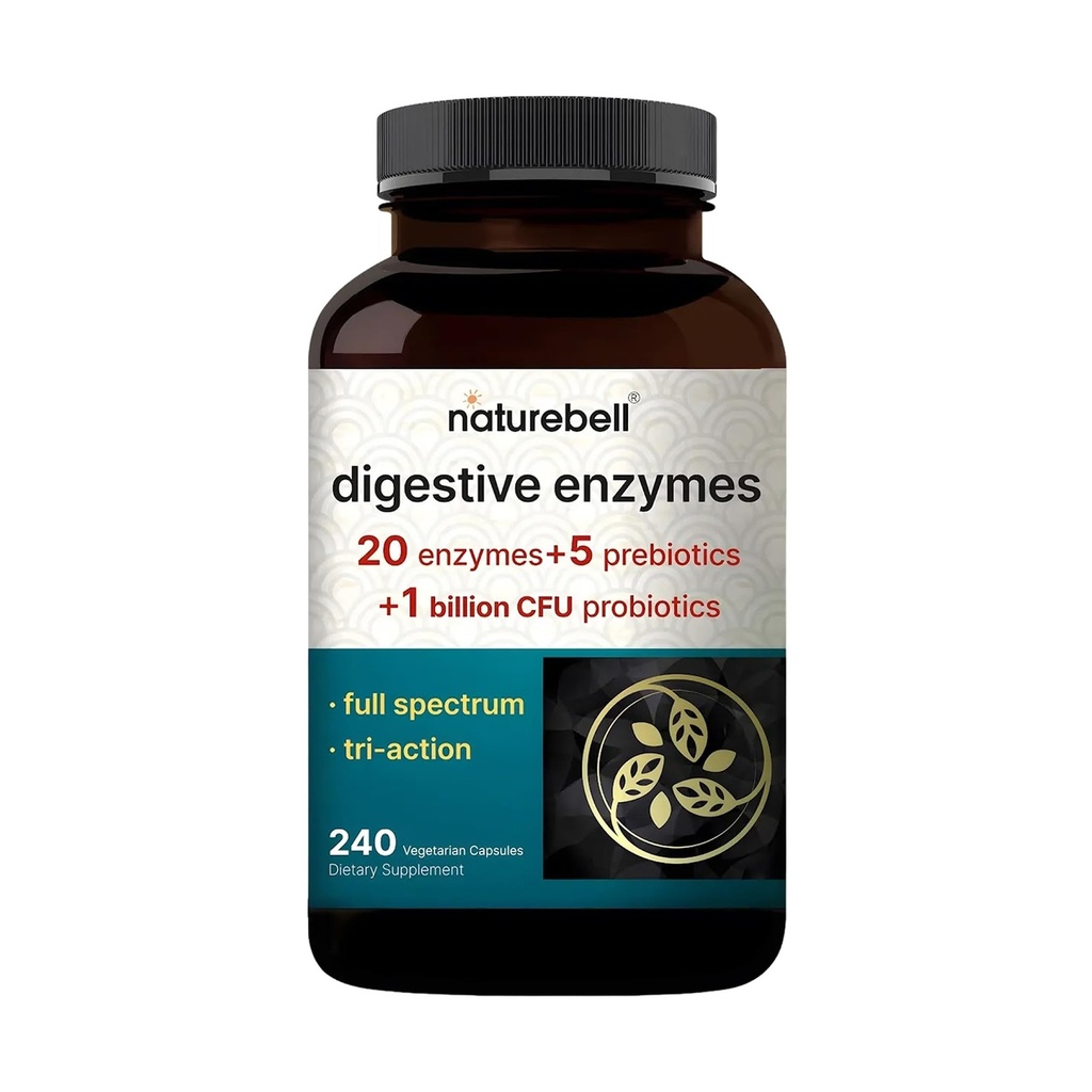 NatureBell 消化酶 - 240 Capsules - Gut & 消化健康支持补编 * - 有20种酶,5种预生素和10-Strand Probiotic Blend