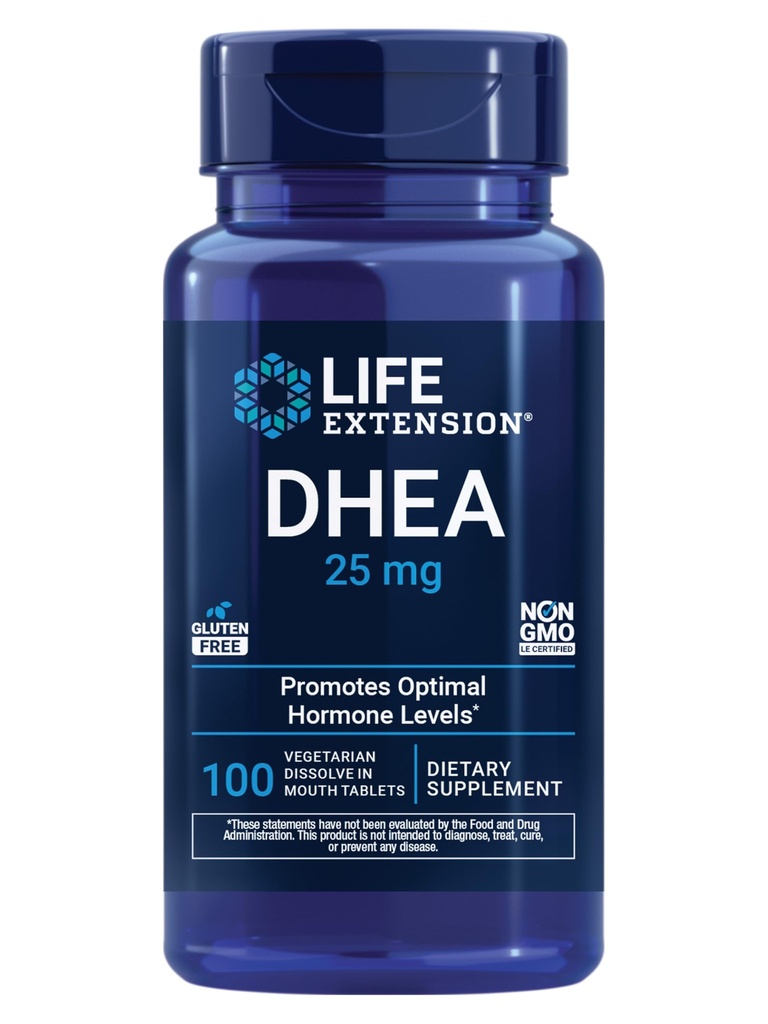 生命延展DHEA 25 mg – 荷尔蒙平衡补充剂,记忆,肌肉健康,骨质健康,男性健康,女性健康,无葡萄糖,非GMO,蔬菜,100个溶液在Mouth片