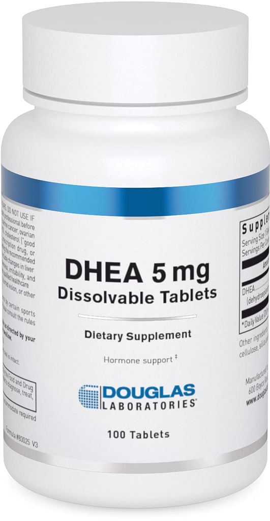 道格拉斯实验室 DHEA 5 mg 溶解片 - 支持荷尔蒙平衡,豁免,脑,骨健康与代谢* - 非GMO - 100片