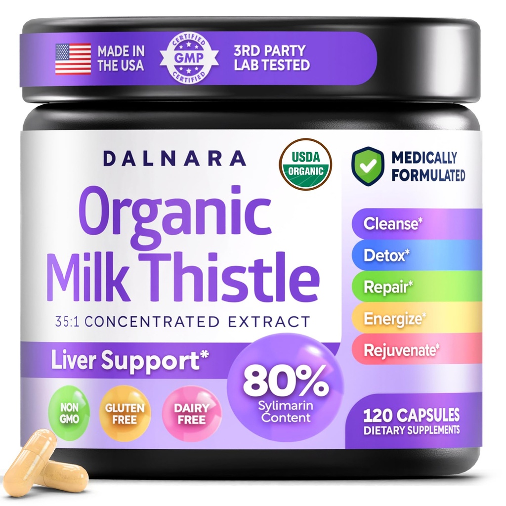 牛奶 Thistle Capsules 120 Counts, Premium Herbal Liver 支持公式, 非 GMO 和第三方测试, 支持天然解毒, 清洁和维修