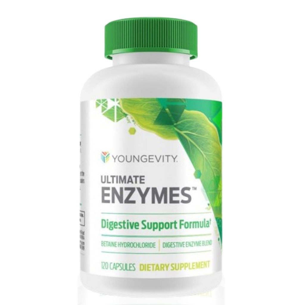Youngevity Ultimate Enzymes® - Multi Enzymes for Digestion, Gas & Bloating Relief - Betaine HCl, Ox Bile, Pancreatine 10X, Papain 6M, Pepsin 1:3000 (120 Capsules)