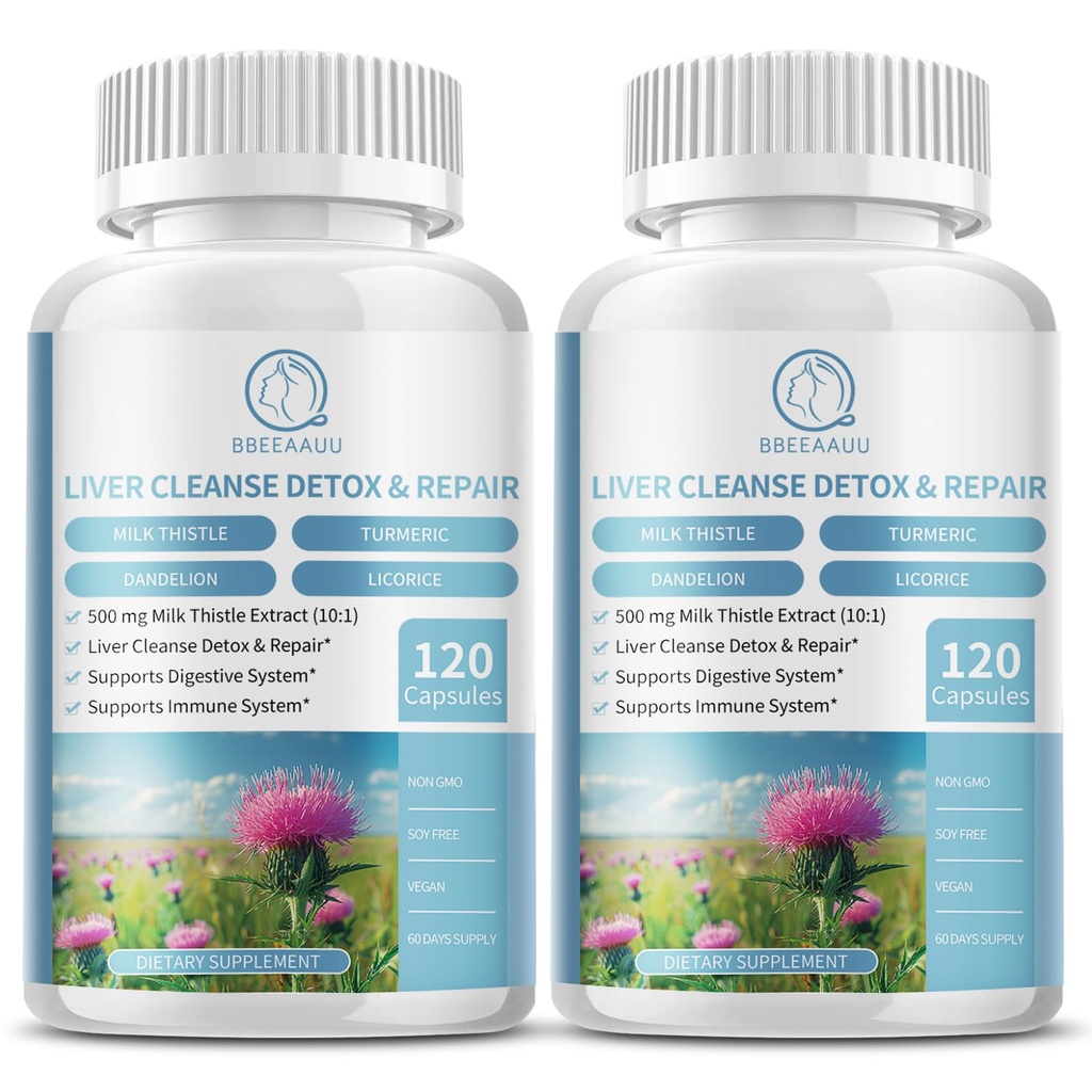 (2 Pack) 牛奶硝酸盐补充剂 Capsules, Liver Health Framework, 配有 Dandelion Root, 10:1 摘录, 用于 Liver Detox Cleanse 支持, 消化和免疫系统, 240 计数