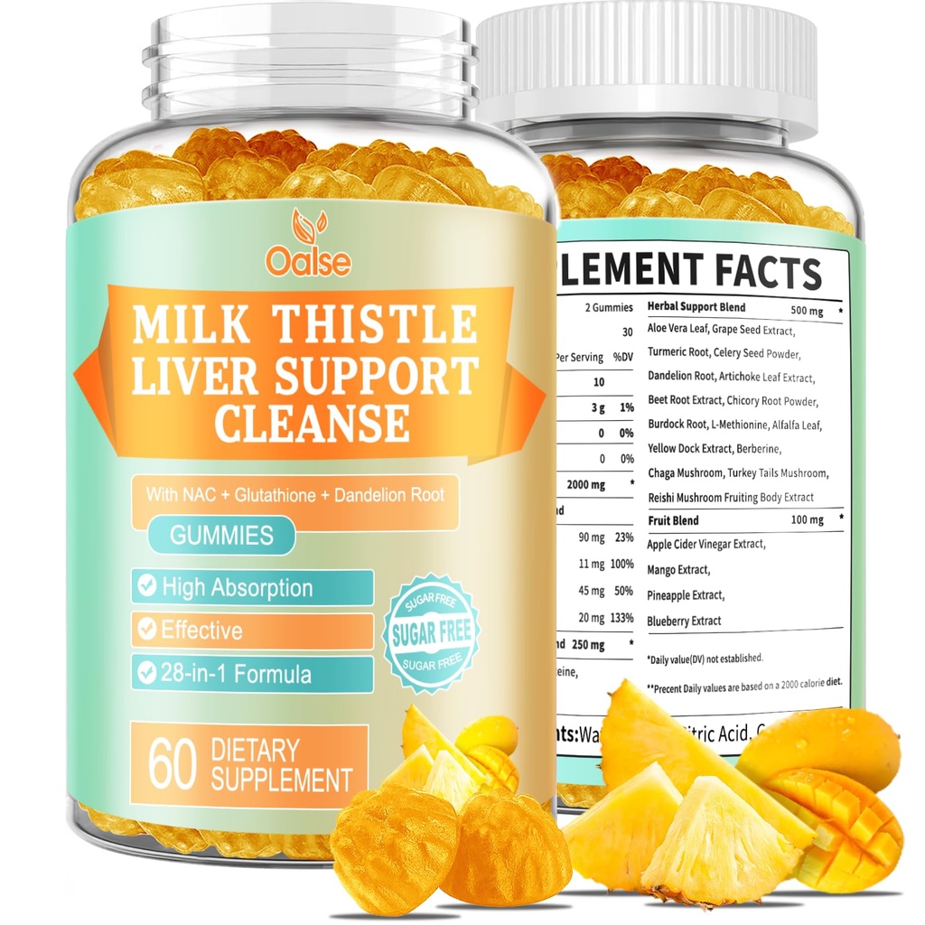 Liver Cleanse Detox & Reference 2000 Mg Milk Thetle Gummys - 芒果菠萝 - 配有 NAC, Glutathione, Dandelion Root, Aloe Vera Leaf 等 , Gluten - Free, 60 Counter 配音: 白葡萄酒 配音: 白葡萄酒 配音: