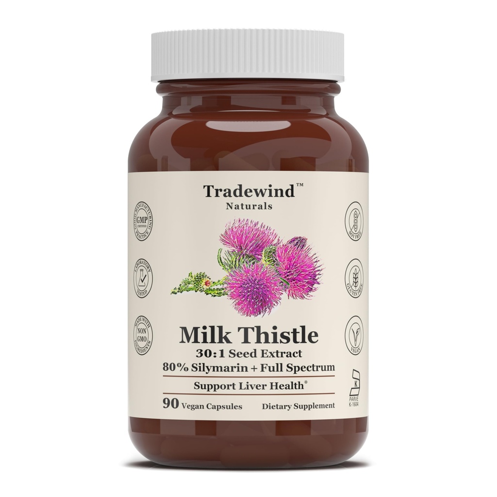 牛奶硝酸盐补充剂 — 标准化到80%的Silymarin — 纯、Vegan、Non-GMO、Kosher — 90 Vegan Capsules