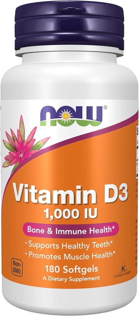 现在食品,维生素D-3,高潜力,1000 IU,180软胶