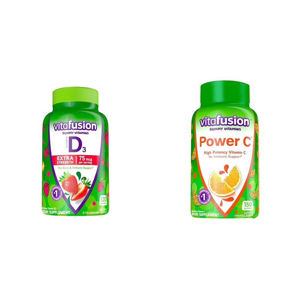 维他命外力 维他命 D3 Gummy & Power C 维他命 C Gummys for Immune Support, Orange Flavored, 282 mg 维他命 C, 美国第一款 Gummy 维他命品牌, 50日供应, 150 伯爵