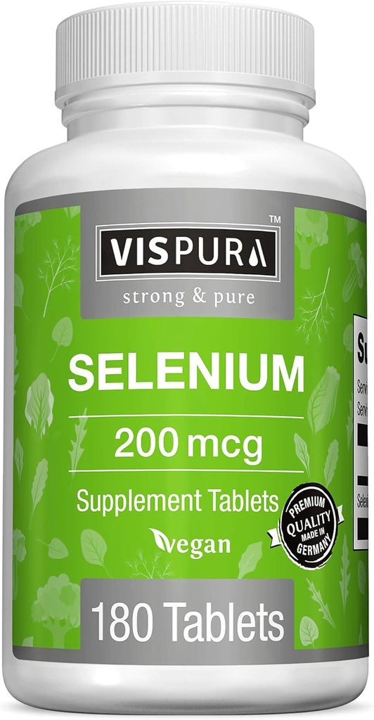 硒200 mcg 补充剂,180 Vegan 片,用于免疫系统、甲状腺、前列腺和心脏健康*、有机、天然和Gluten自由跟踪矿物,无添加剂