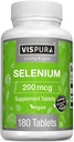 硒200 mcg 补充剂,180 Vegan 片,用于免疫系统、甲状腺、前列腺和心脏健康*、有机、天然和Gluten自由跟踪矿物,无添加剂