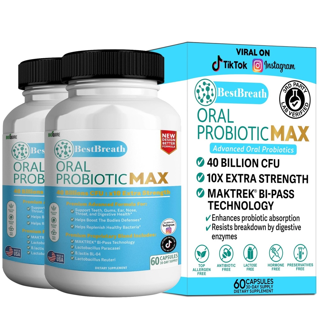 BestBreath 口服抗生素MAX - 40亿 CMU - 支持牙齿、口香糖、耳、鼻、喉和消化卫生 - 60 Capsules(2)