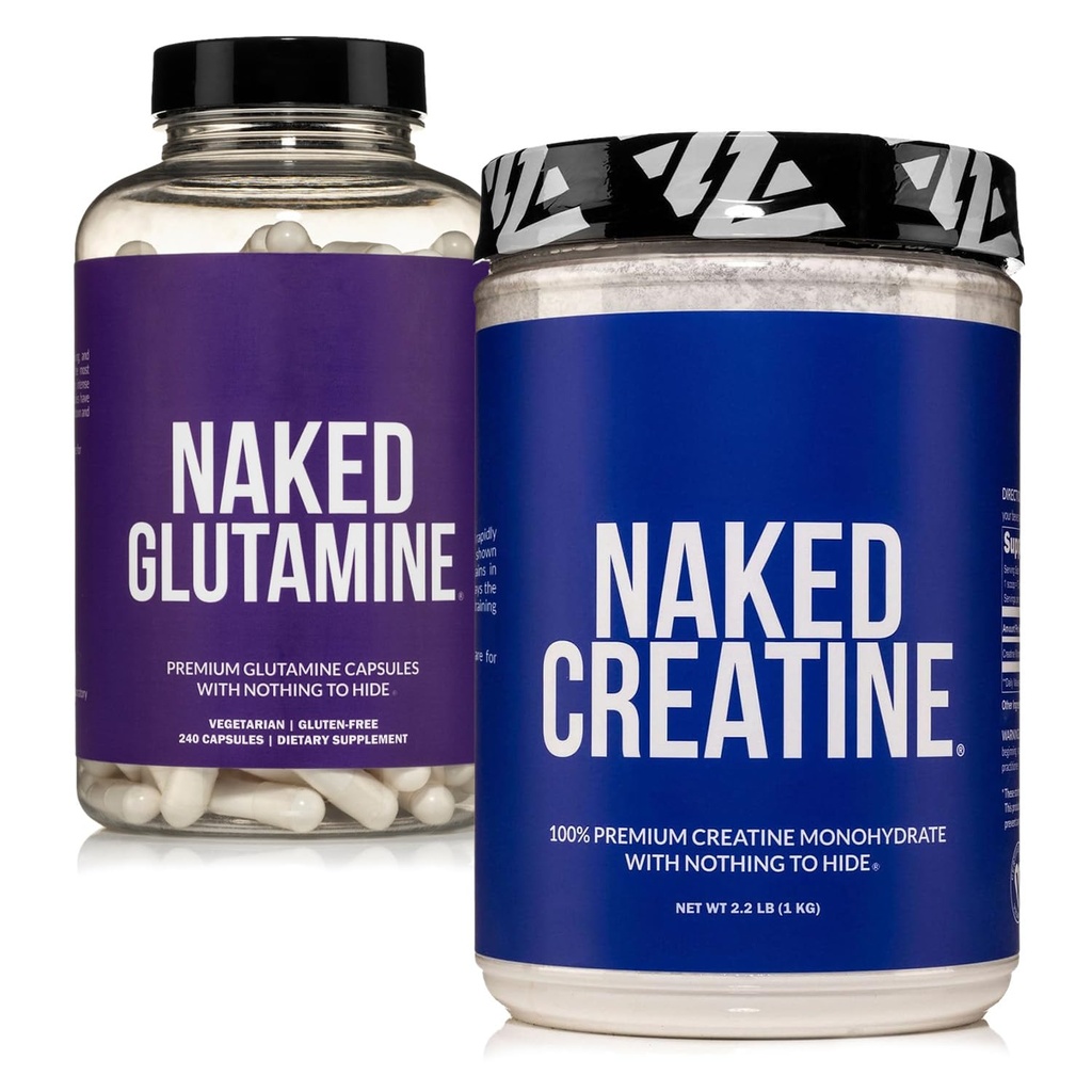 NAKED 纯微晶晶体单水合物 200 services +纯L-Glutanine 240 Capsules Bundle: Vegan, Non-GMO, Gluten Free. 最小肌肉分解和改进蛋白合成. 没有人工的
