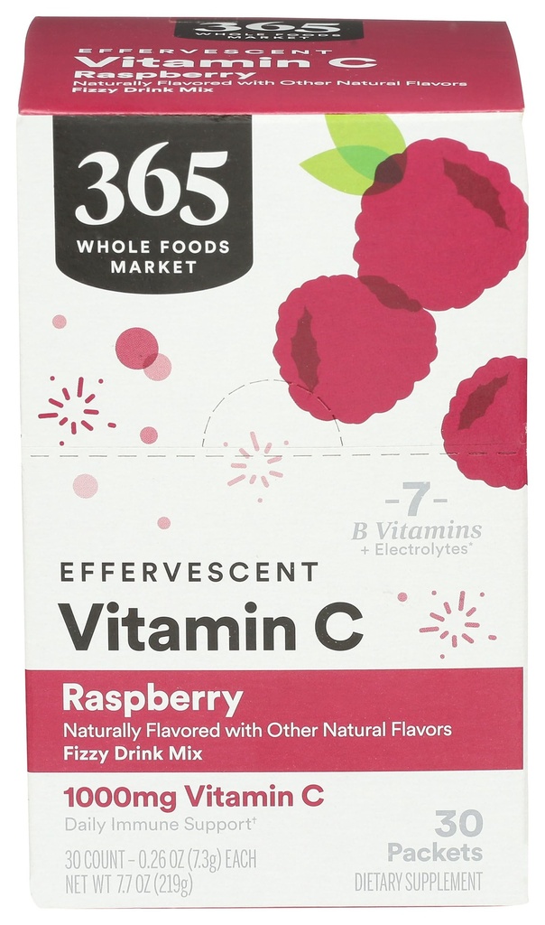 365 由全食品市场,Effervescent C 粉末Raspberry 30 Count, 0.26 Ounce 制作.