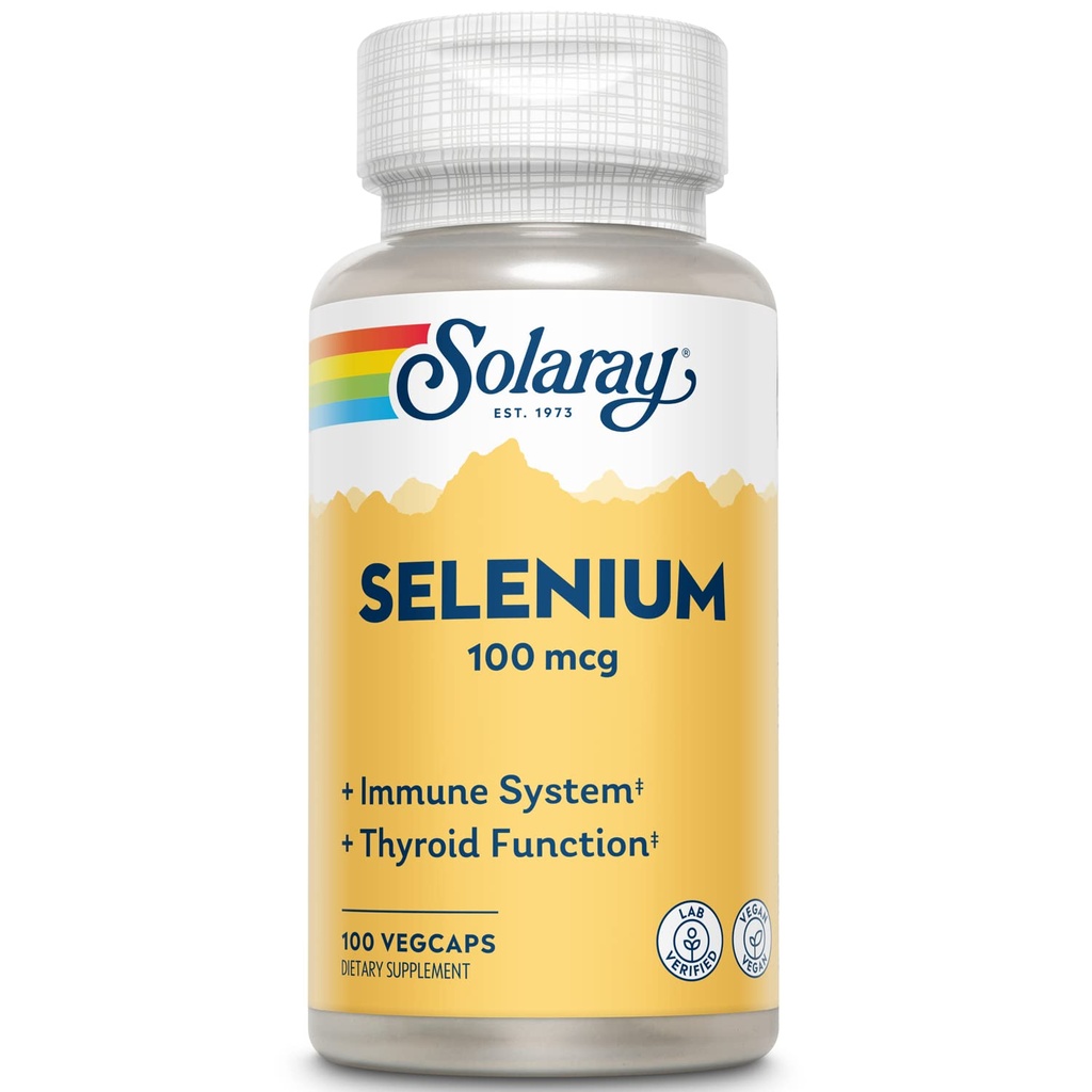 Solaray Selenium 100 mcg,健康免疫系统,甲状腺功能和抗氧化剂支持,Vegan,实验室验证,60天保障,100名服务员,100名Veg Caps