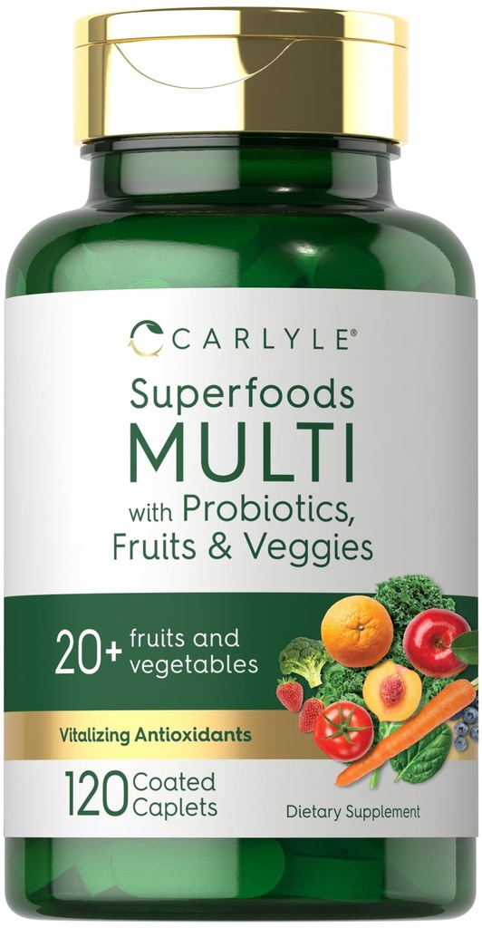 Carlyle水果和蔬菜补充品 120 Counter + + + Superfood Multivitamin with Probiotics + + 20 水果和蔬菜 → Non-GMO & Gluten Free