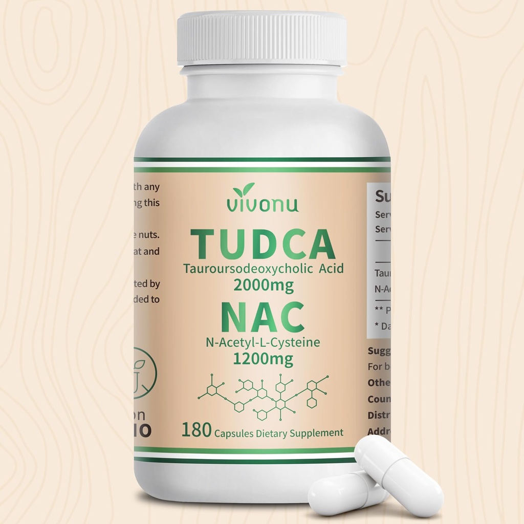 VivoNu TUDCA 2000mg + NAC 1200mg 复合卡普尔,TUDCA Bile Salt + N Acetyl Cysteine, Liver&Lung&Digmination & Gallbladder Cleanse(180卡普尔)的抗氧化剂补充剂