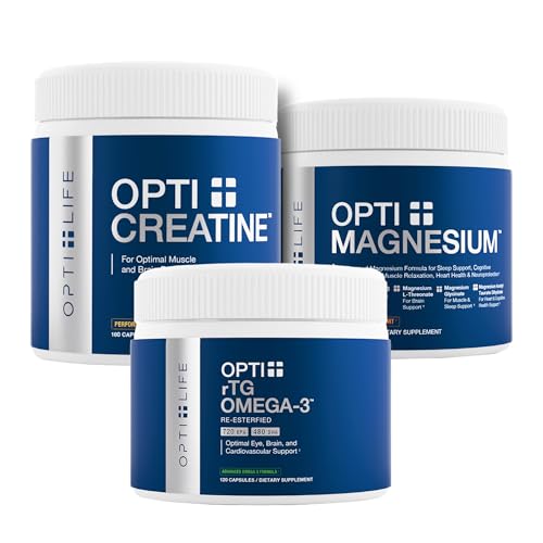 Opti + 强力与恢复包 - Creatine Pills, Triple Magnesium & rTG Omega-3 补充 Kit → 支持肌肉性能,恢复与联合健康* → 3 生产活性生活方式包