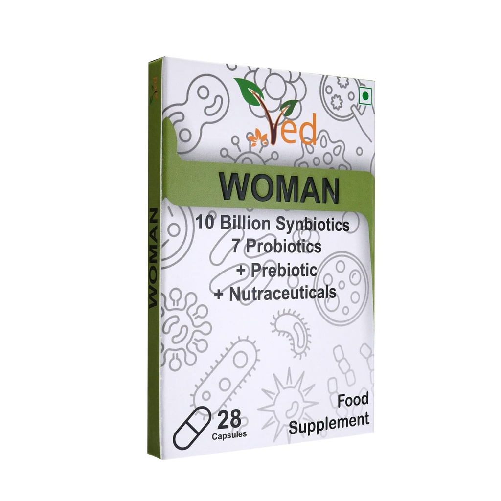 Ved Woman Probiotics and Prebiotics - 10亿 CPU - 20 活的细菌培养物 - 28 Probiotic Capules for Women - 乳酸乳糖,二氧化硅。
