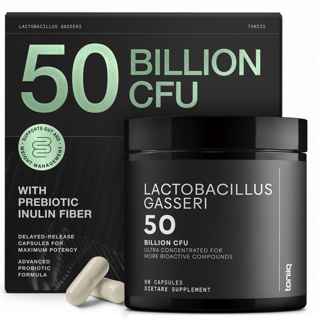 乳腺杆菌 Gasseri - 超强强度 50亿 CPU - 延迟释放 Capsules - 用预生胰岛素纤维制成 - 支持消化型健康与古特弗洛拉 - 第三方实验室测试 - 60个Capsules