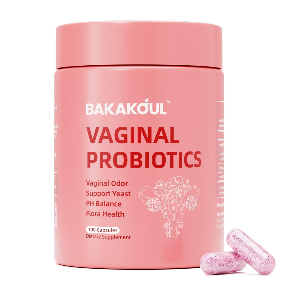 BAKAKOUL 带有预生素的阴道避孕药(Prebiocillus Probiocilus Probiocilus Blend pH 平衡给女性, Vaginal Health Supplement, Reduce Vaginal Odor & Vaginal Flora 100 Counts (Pack of 1) ).