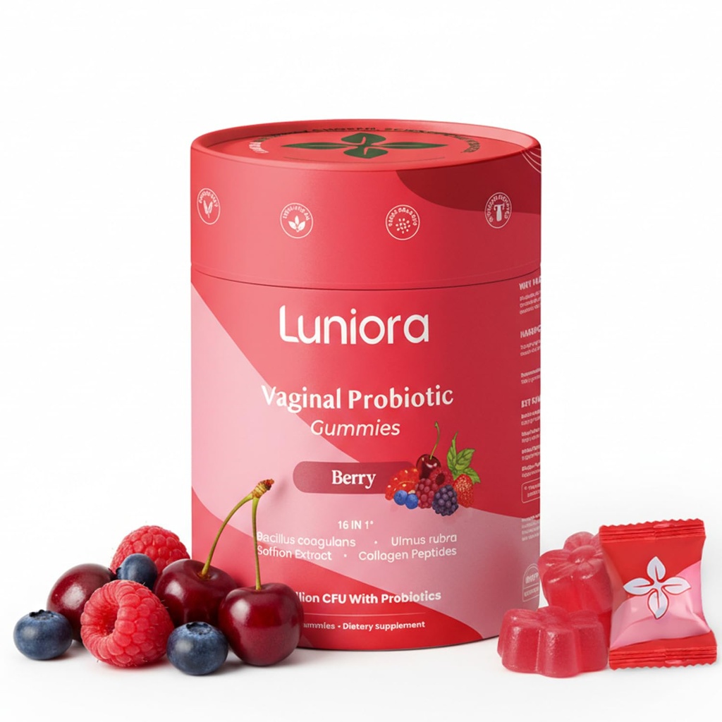 16-in-1 阴道避孕妇科 – Berry Feminine平衡妇科 – 4.7B CFU Probiotics, Cranberry, Prebiotic Fiber & Colagen – 阴道保健和pH平衡支助 60 Gummys