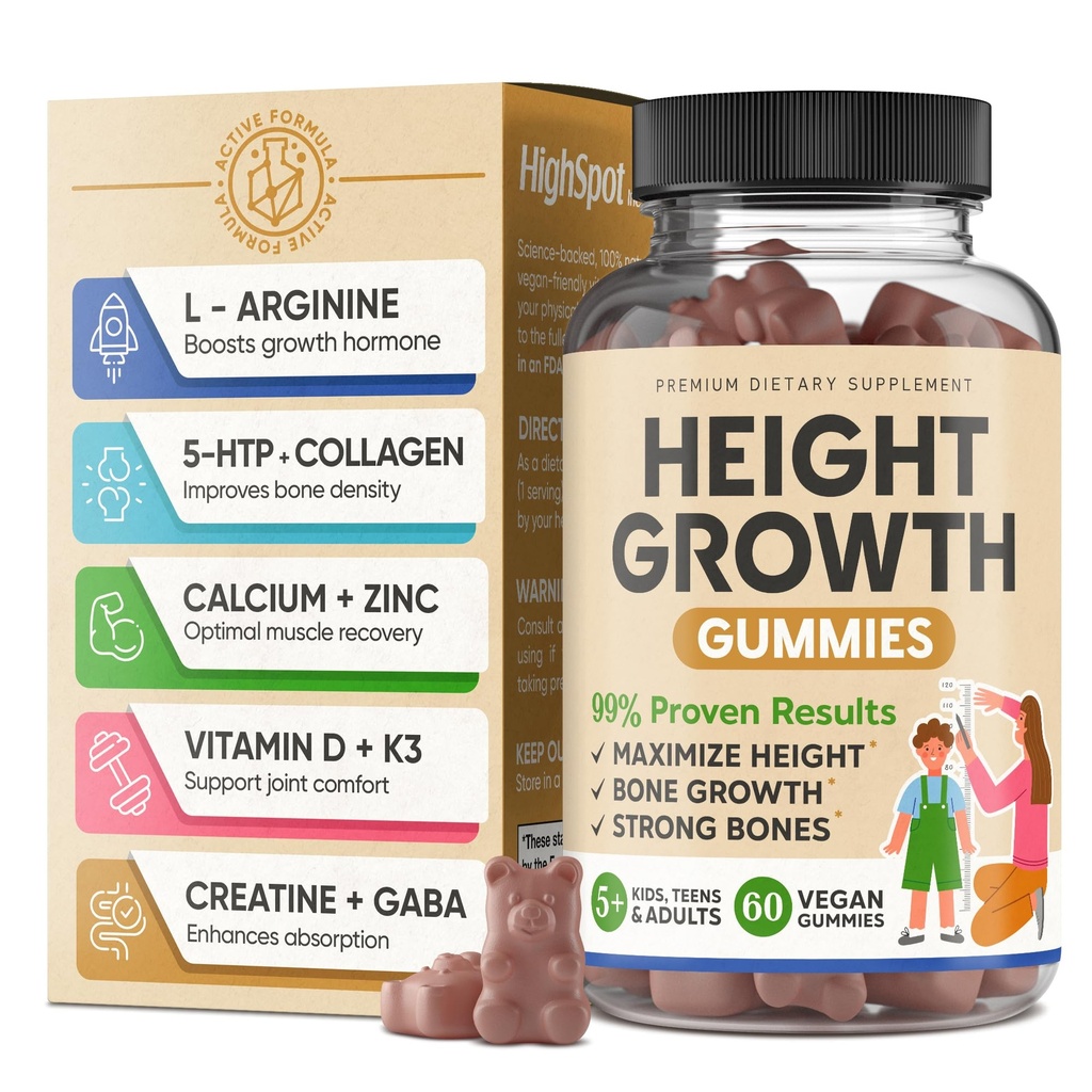 增高增高 维生素Gmmies, Calcium 100mg, 甘油镁30mg, Zinc, Ashwagandha, 维生素K2 D3 25mg Growing Tall Maximizer 补充品, 儿童、青少年、儿童、女孩和成年人的多种维生素