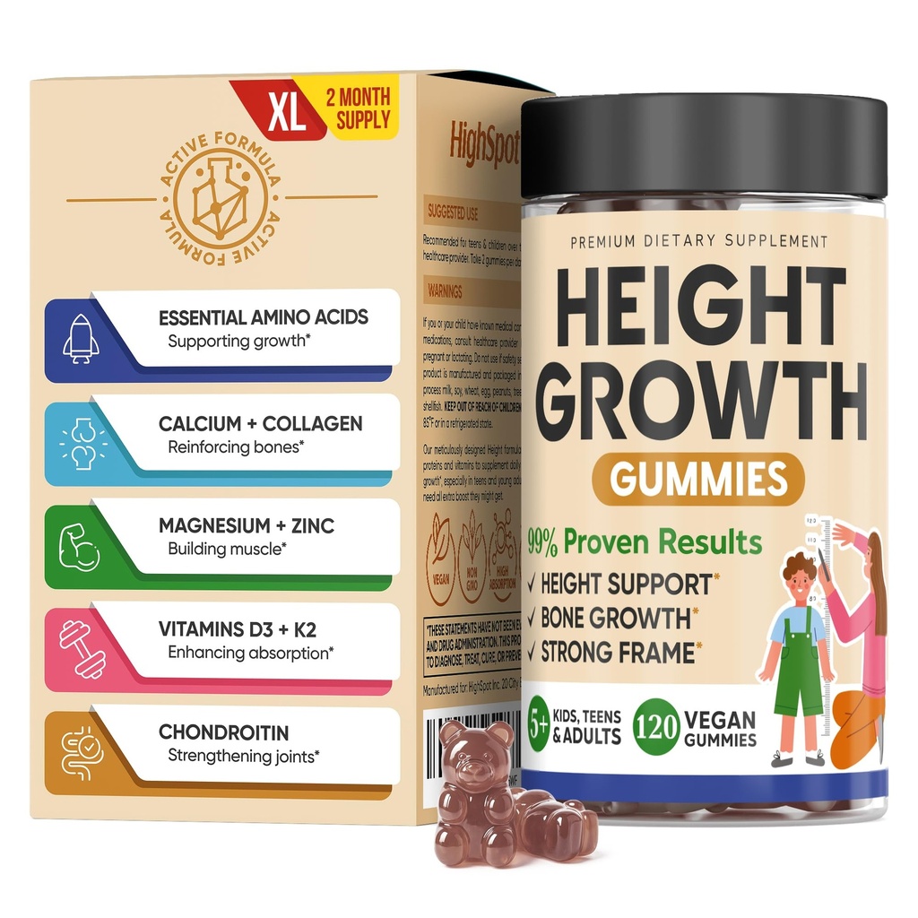增高增高 维生素Gmmies, Calcium 100mg, 甘油镁30mg, Zinc, Ashwagandha, 维生素K2 D3 25mg Growing Tall Maximizer 补充品, 儿童、青少年、儿童、女孩和成年人的多种维生素