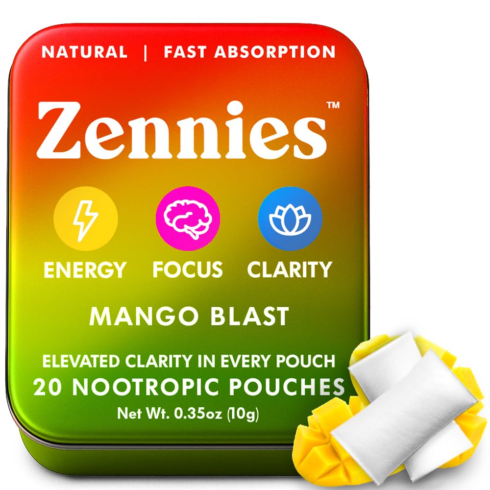 Zennies Cafeine Nootropic Puches with Alpha GPC, L-Tyrosine & L-Thenine, Lion's Mane, Cordyceps, Reishi - 尼古丁自由,无糖或人工甜甜品 Notropic Energy Puches, 芒果爆破1 PK