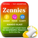 Zennies Cafeine Nootropic Puches with Alpha GPC, L-Tyrosine & L-Thenine, Lion's Mane, Cordyceps, Reishi - 尼古丁自由,无糖或人工甜甜品 Notropic Energy Puches, 芒果爆破1 PK