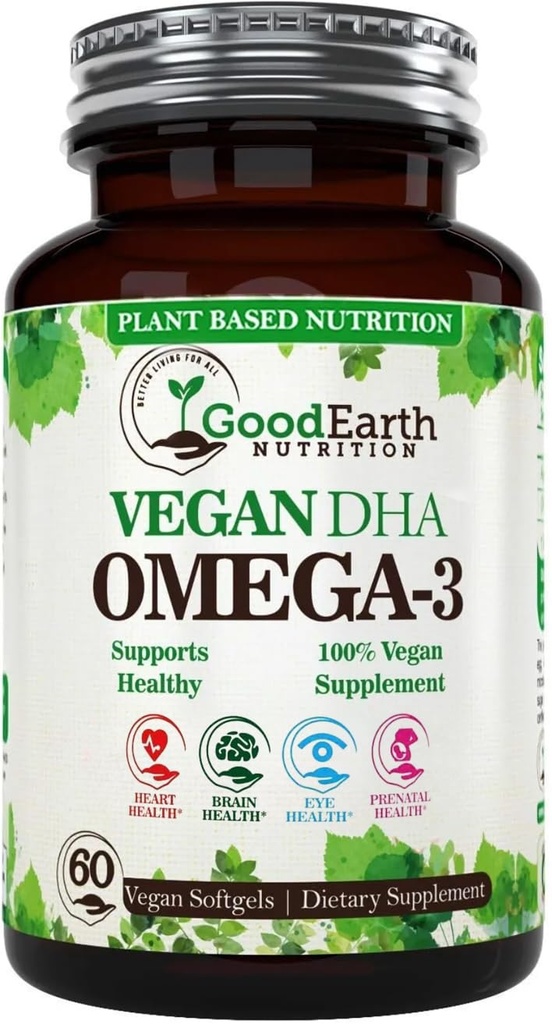 藻类油 - Vegan DHA Omega 3 鱼油补充剂 - 脑促进剂,补充剂和产前维生素 - 提供健康心脏和免疫支持 - Burpless Algae 补充剂 - 60 小型鱼软胶