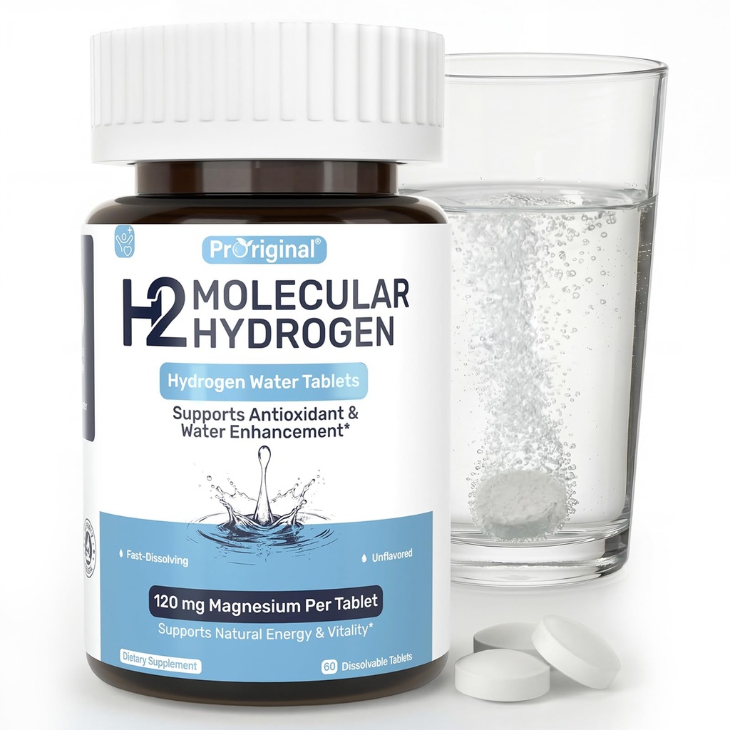Hydrogen Water Tablets - 12 PPM H2 Molecular Hydrogen - 120 mg Magnesium-Based Reaction System - Supports Antioxidant Defense, Cellular Health, Energy & Brain Function - Non-GMO, Unflavored 60 Tablets