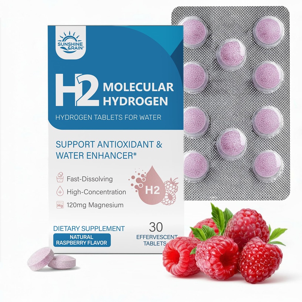 Molecular Hydrogen (H2) Tablets with 120mg Magnesium – 16 PPM Hydrogen Water Tablets for Water, Advanced Hydrogen Technology, Antioxidant Support, Natural Raspberry Flavor, 30 Tablets
