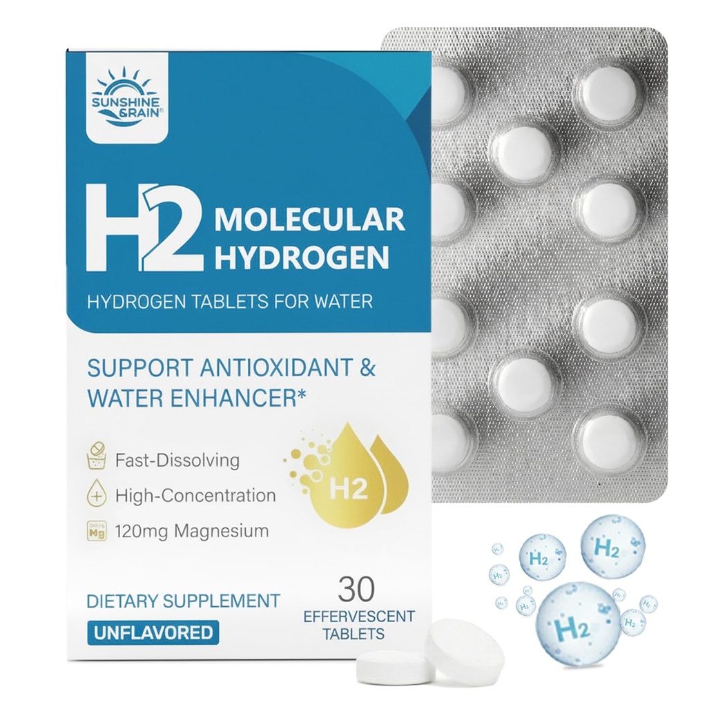 Molecular Hydrogen (H2) Tablets with 120mg Magnesium–16 PPM Hydrogen Water Tablets for Water, Advanced Hydrogen Technology, Antioxidant Support for Cellular Health & Recovery丨Unflavored, 30 Tablets