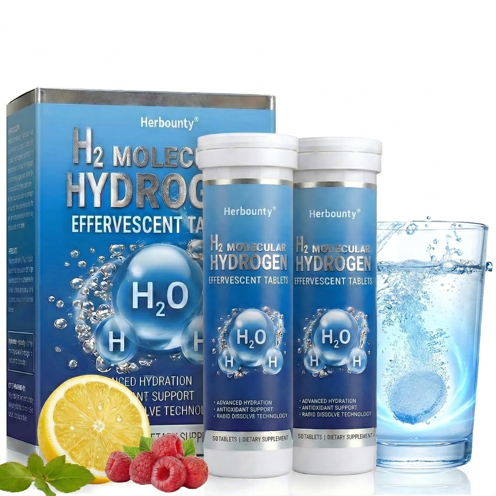 H2 Molecular Hydrogen Water Tablets with Magnesium, 100 Counts Hydrogen Tablets for Drinking Water, High PPM Molecular Hydrogen for Energy Recovery, Lemon & Raspberry Flavors