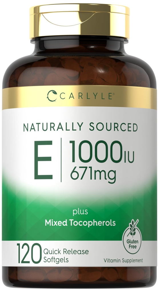 Carlyle Vitamin E 配有混合托科弗罗醇 | 1000 IU | 120 Softgel | 天然源补充 | 非GMO 和 Gluten 自由公式