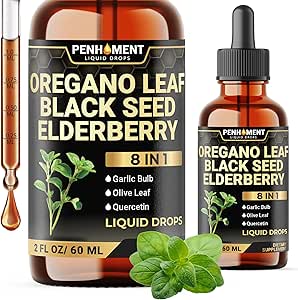8in1 2900mg Oregano 含黑籽油液的油滴 含卡瓦科罗尔 | 蒜类 长莓 橄榄叶 u u u u u u - 2 Fl Oz