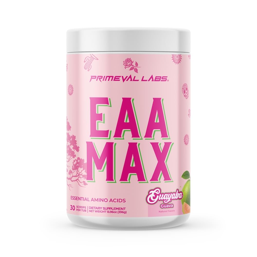 Primeval Labs EAA Max Energy | Pre or Post Workout Muscle Recovery | BCAAs, EAAs, Electrolytes | Supports Hydration & Performance | Keto Friendly | 30 Servings (Guayaba)