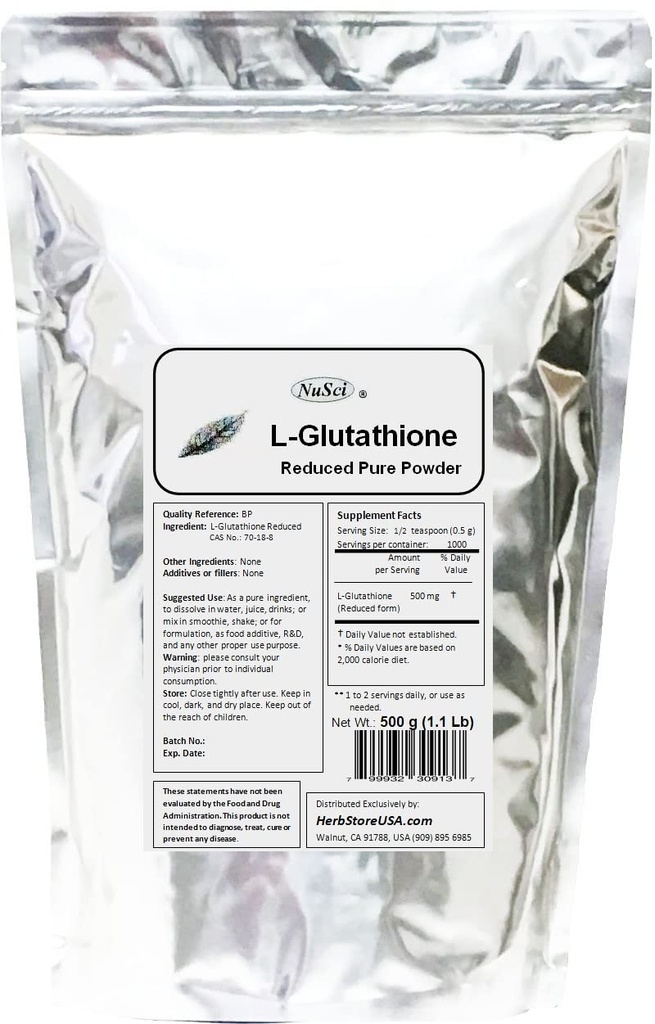 L-Glutathione Reduced Powder Powerful Antioxidant Immune Support (500 Grams (1.1 Lb))