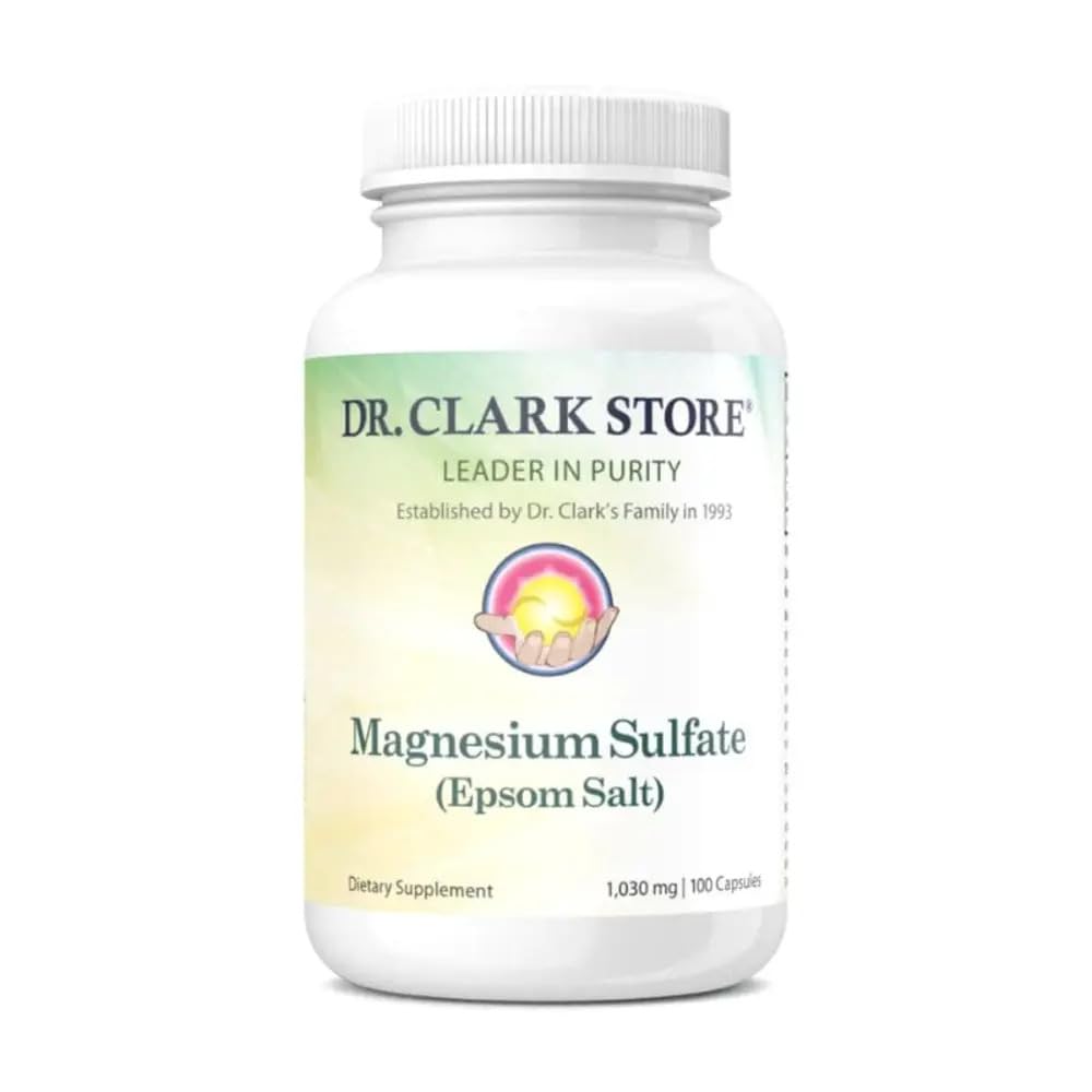 Dr. Clark Store Magnesium Sulfate USP (Epsom Salt) 1030mg, 100 Gelatin Capsules for Daily Digestive Support, Occasional Constipation Relief, and Foundational Systemic Wellness for Adults, Made in USA