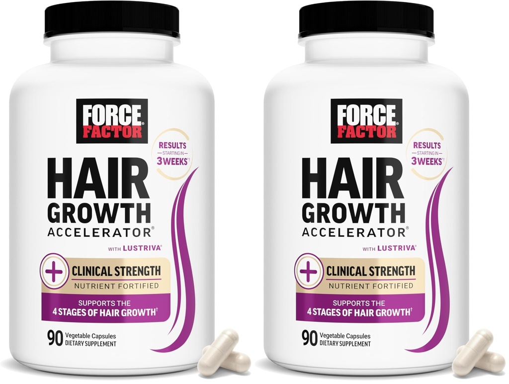 Force Factor Hair Growth Accelerator Multivitamin for Women & Men, with Lustriva, Biotin, Horsetail & Vitamins A, B12, C, D & E for Thicker Hair, Healthier Skin & Nails, 90 Capsules,(Pack of 2)