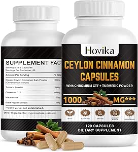 Ceylon Cinnamon Capsules - 用铬GTF,Turmeric,Niacinamide,黑辣椒 - 能量,心脏和代谢支持 - 男女 - 120 Vegan Capsules, 2个月供应