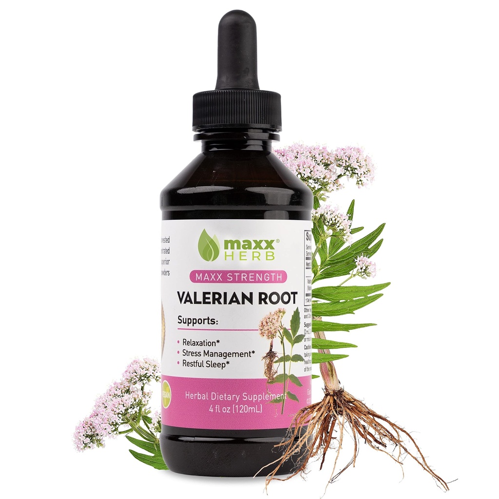 Maxx Herb Valerian 根提取器 - Max 强力,液力 Valerian 根吸虫比Capsules更好,用于放松和休息,无酒精 - 4 Oz瓶(60架)