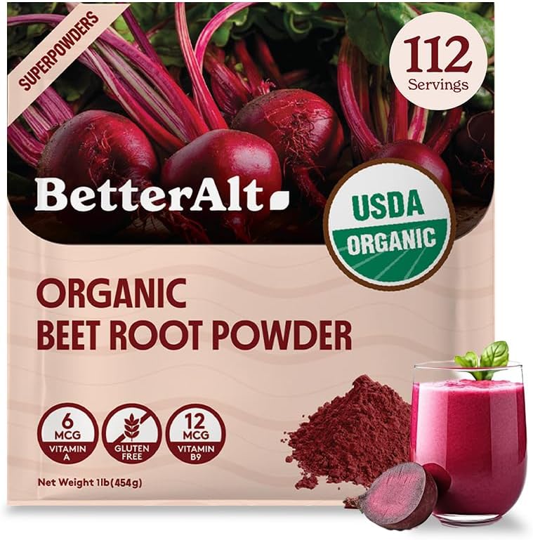 更好的Alt有机甜菜根粉,USDA认证 - Nitric Oxide Superfood for Health Heart, Beetroot Super Foods, Beetroot Super Foods, Beetroot Superforms, Beetroot 粉末 - 112 services, 1 lb