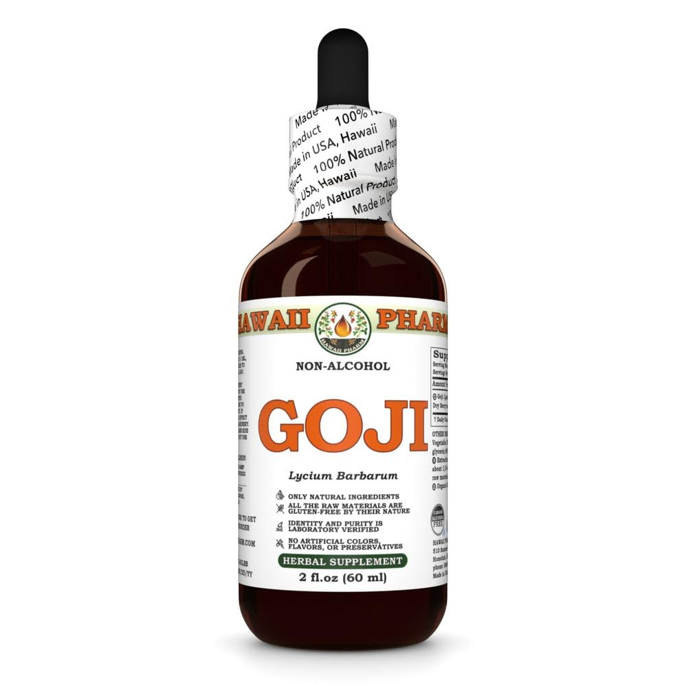 Goji (Lycium Barbarum) Dry Berry Glycerite, Made in Hawaii, Raw Materials, All Natural, Vegan, Lab Tested Alcohol-Free Liquid Extract - 2 fl.oz