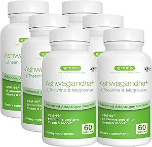 Igennus 高强度 Ashwagandha 压力救济综合体, L- Thenine & Magnesium & KSM-66 根提取适应剂, 甲基B维生素, 冷静和睡眠支持, 清洁标签, 360 Vegan Capsules