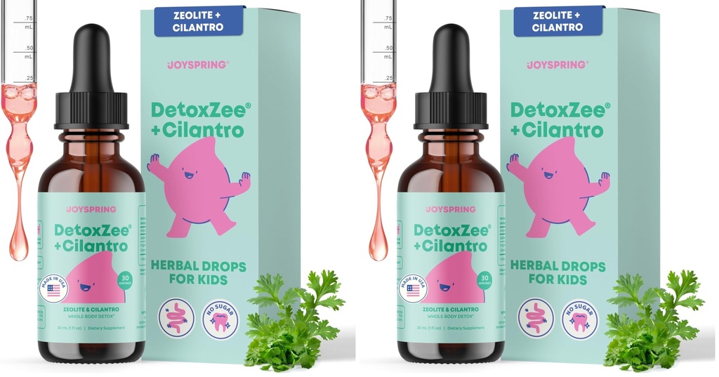 JoySpring DetoxZee Cilantro & Zeolite Drops for Kids | Liquid Zeolite Clinoptilolite with Cilantro Extract | Gentle Daily Wellness Support | Raspberry Flavor Supplement | 30 Servings (Pack of 2)
