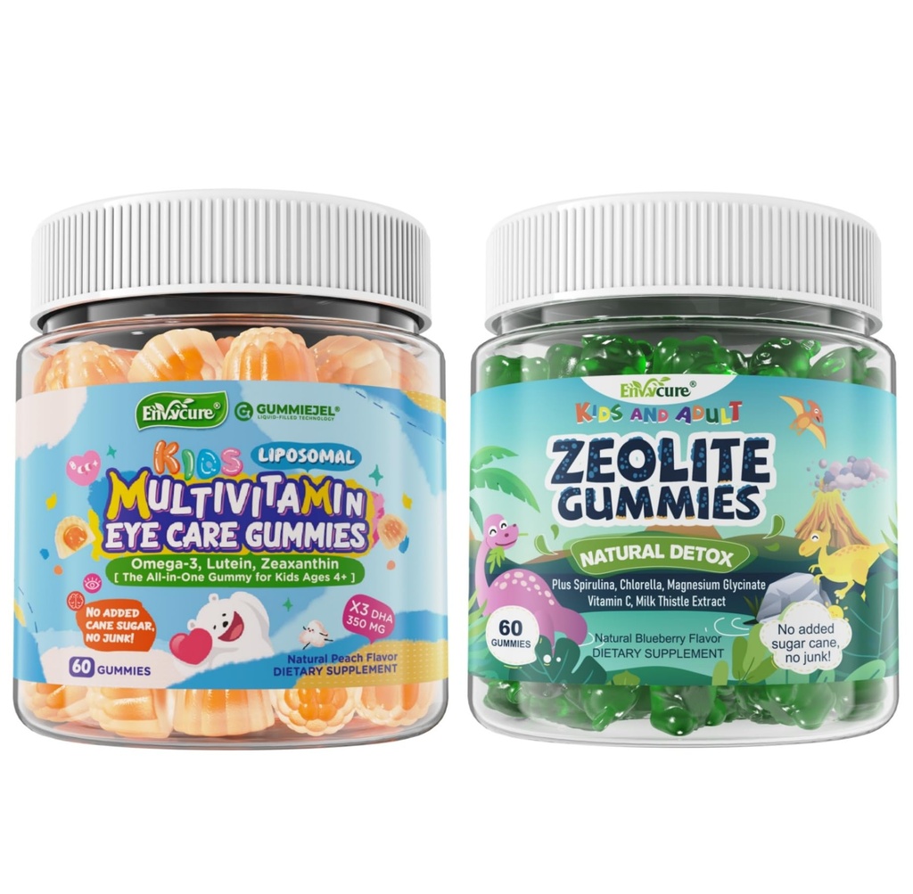 Zeolite Detox + Multivitamin for Kids Gummies for Energy, Focus, Digestive, Immune, Antioxidant, Brain, Gut, Eye